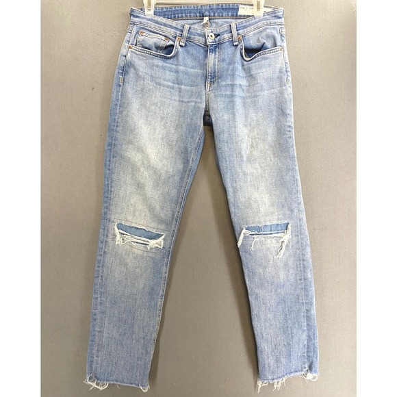 rag & bone Denim - Rag & Bone Dre Low-Rise Slim Boyfriend Jeans Alyssa Distressed Light Wash 26